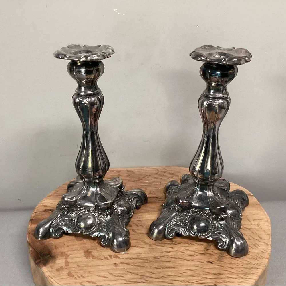 ⚫️ Vintage Beautiful & Ornate - Silver Plated “Heavy” Tapered Candle Holders